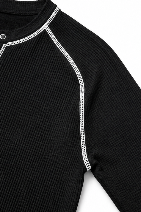 Hudson & Parker - Waffle Knit Contrast Stitch Henley Top