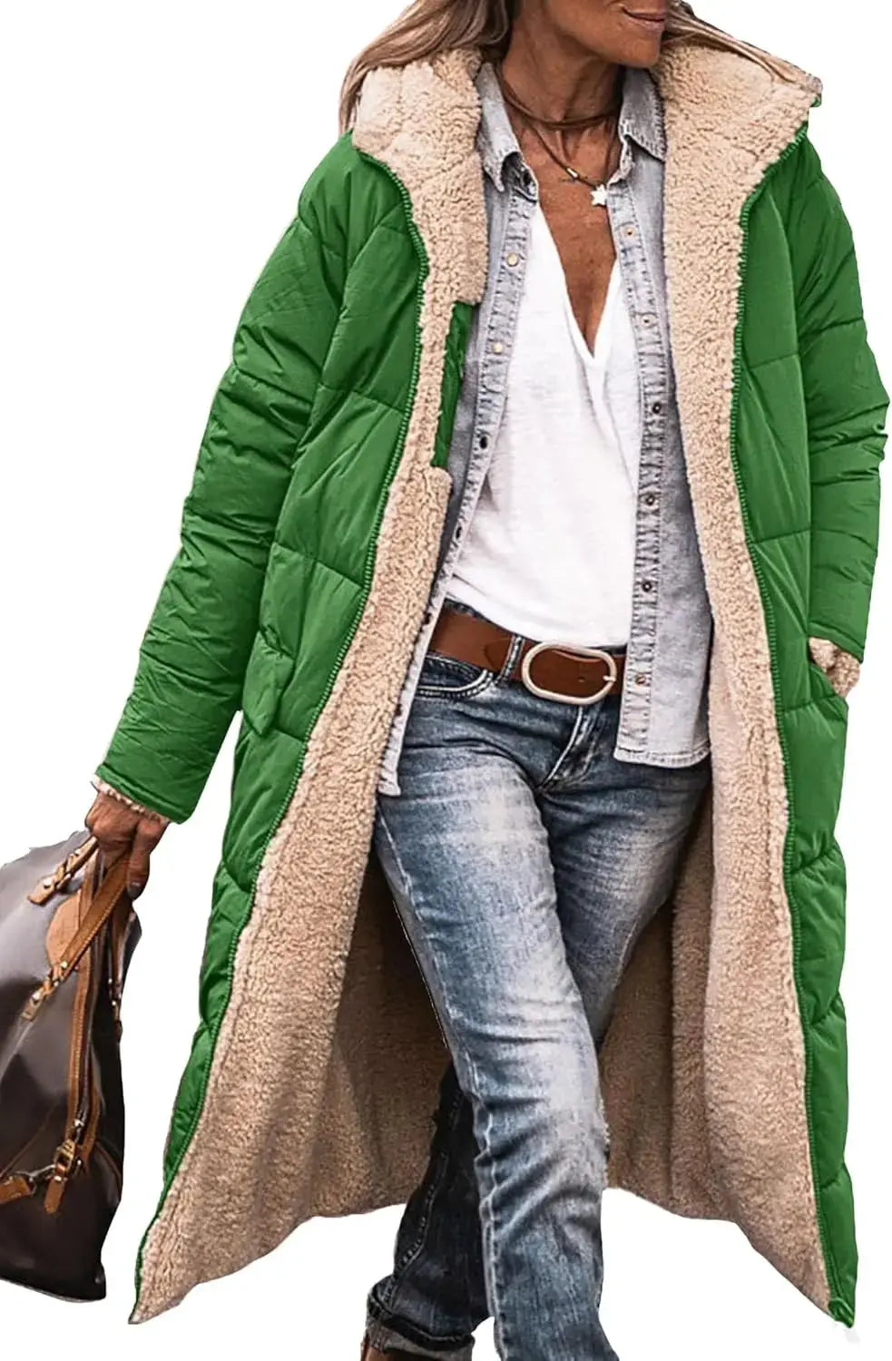 Scarlett | Long Puffer Coat with Fleece Lining and Hood