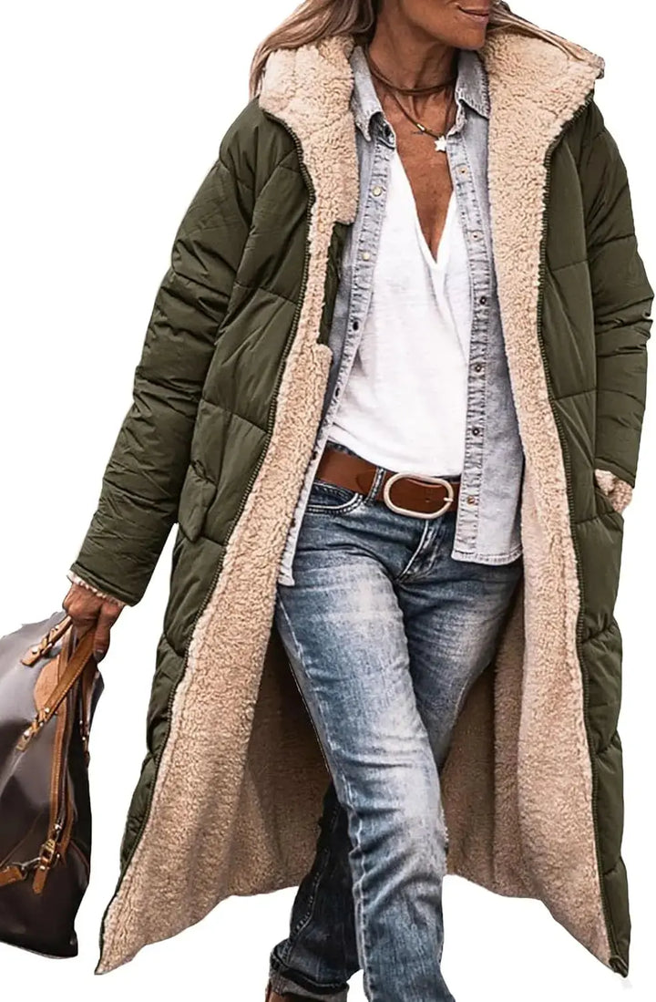 Scarlett | Long Puffer Coat with Fleece Lining and Hood