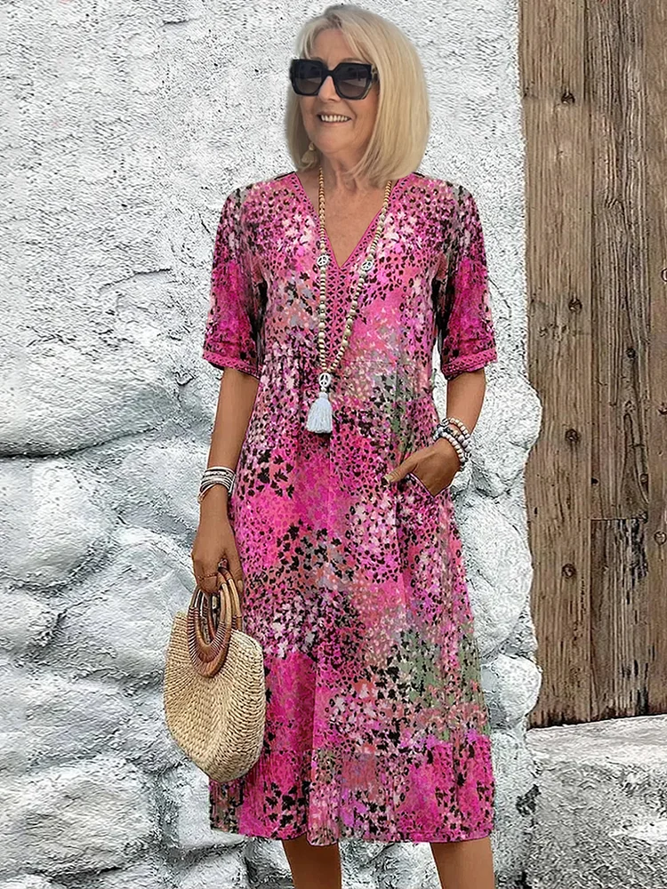 Natalie | Vibrant Pattern Midi Dress