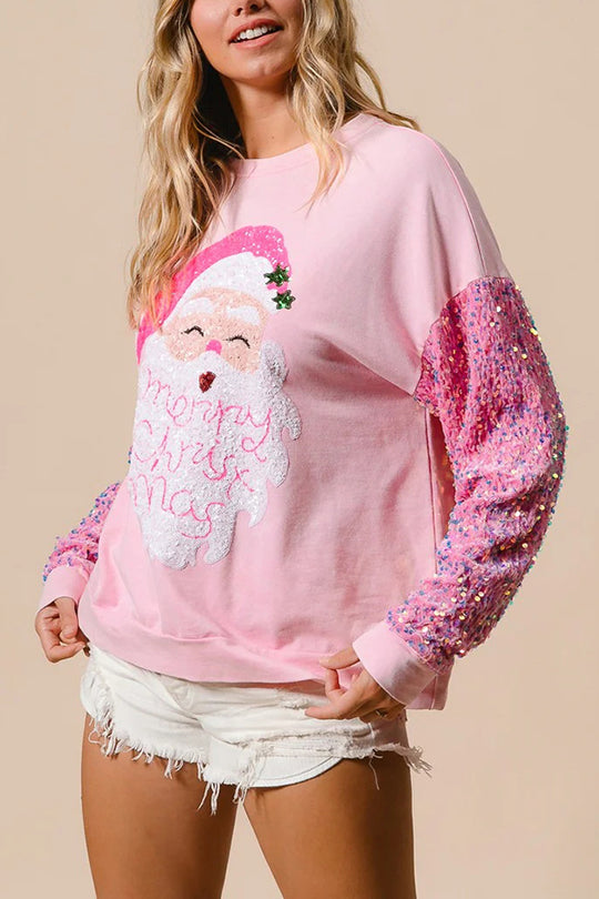 Hudson & Parker | Christmas Casual Loose Round Neck Sequin Sleeve Sweatshirt