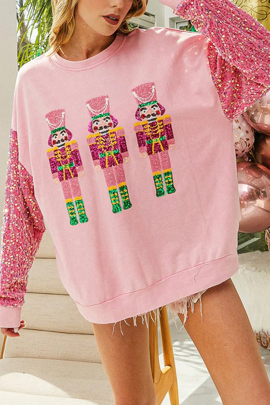 Hudson & Parker | Christmas Casual Loose Round Neck Sequin Sleeve Sweatshirt