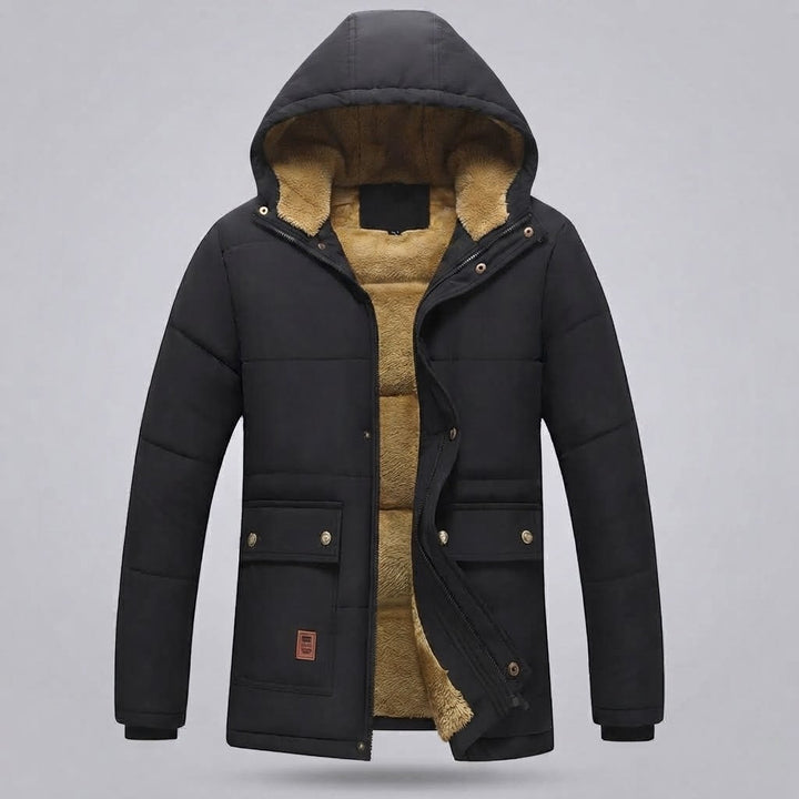 Men's hooded parka with all-over teddy fleece lining and thermal insulation Hudson & Parker