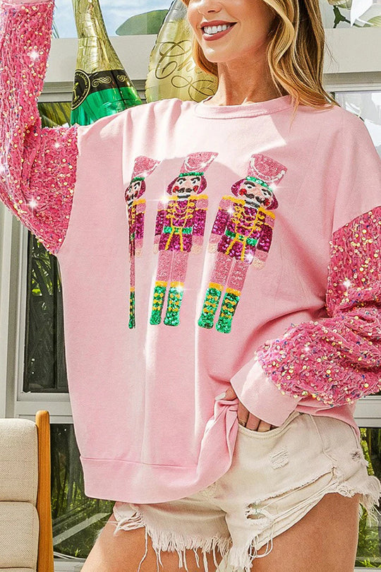 Hudson & Parker | Christmas Casual Loose Round Neck Sequin Sleeve Sweatshirt