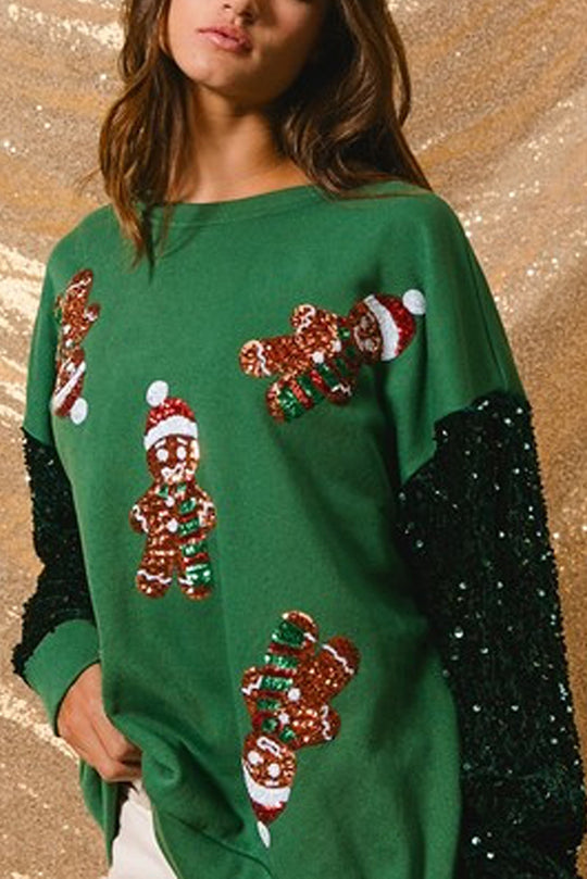 Hudson & Parker | Christmas Casual Loose Round Neck Sequin Sleeve Sweatshirt