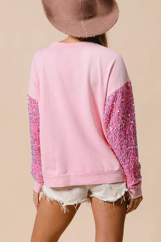 Hudson & Parker | Christmas Casual Loose Round Neck Sequin Sleeve Sweatshirt