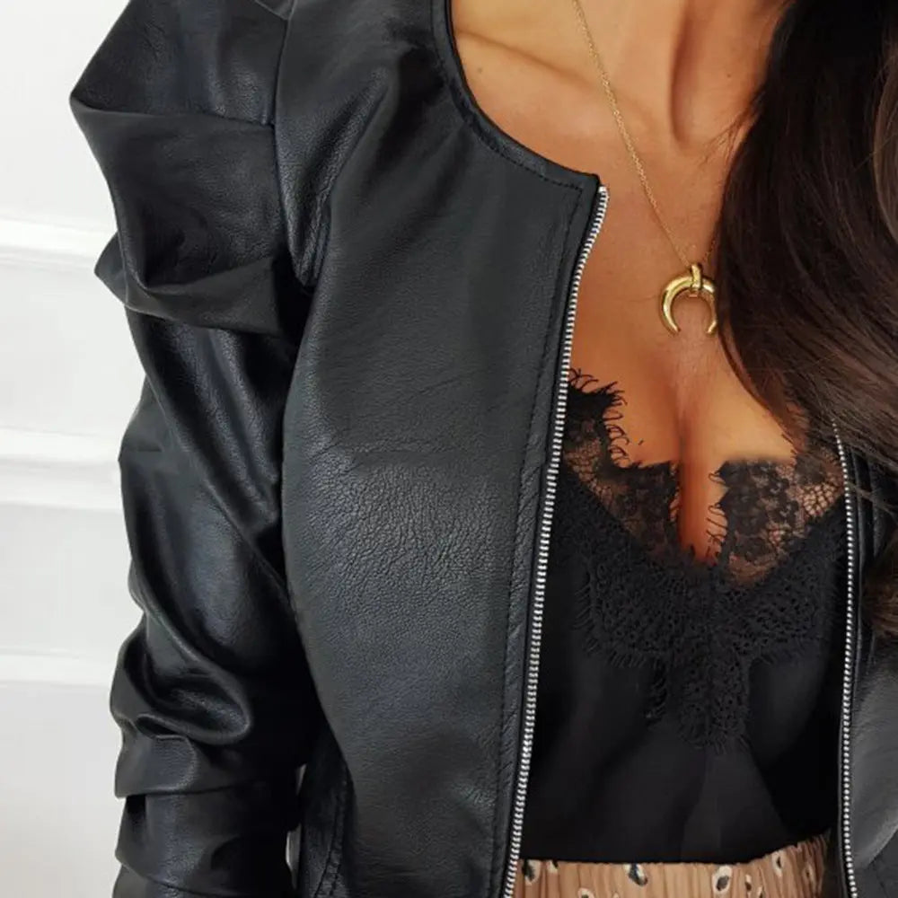 Livia | Stylish Puff Sleeve Leather Jacket