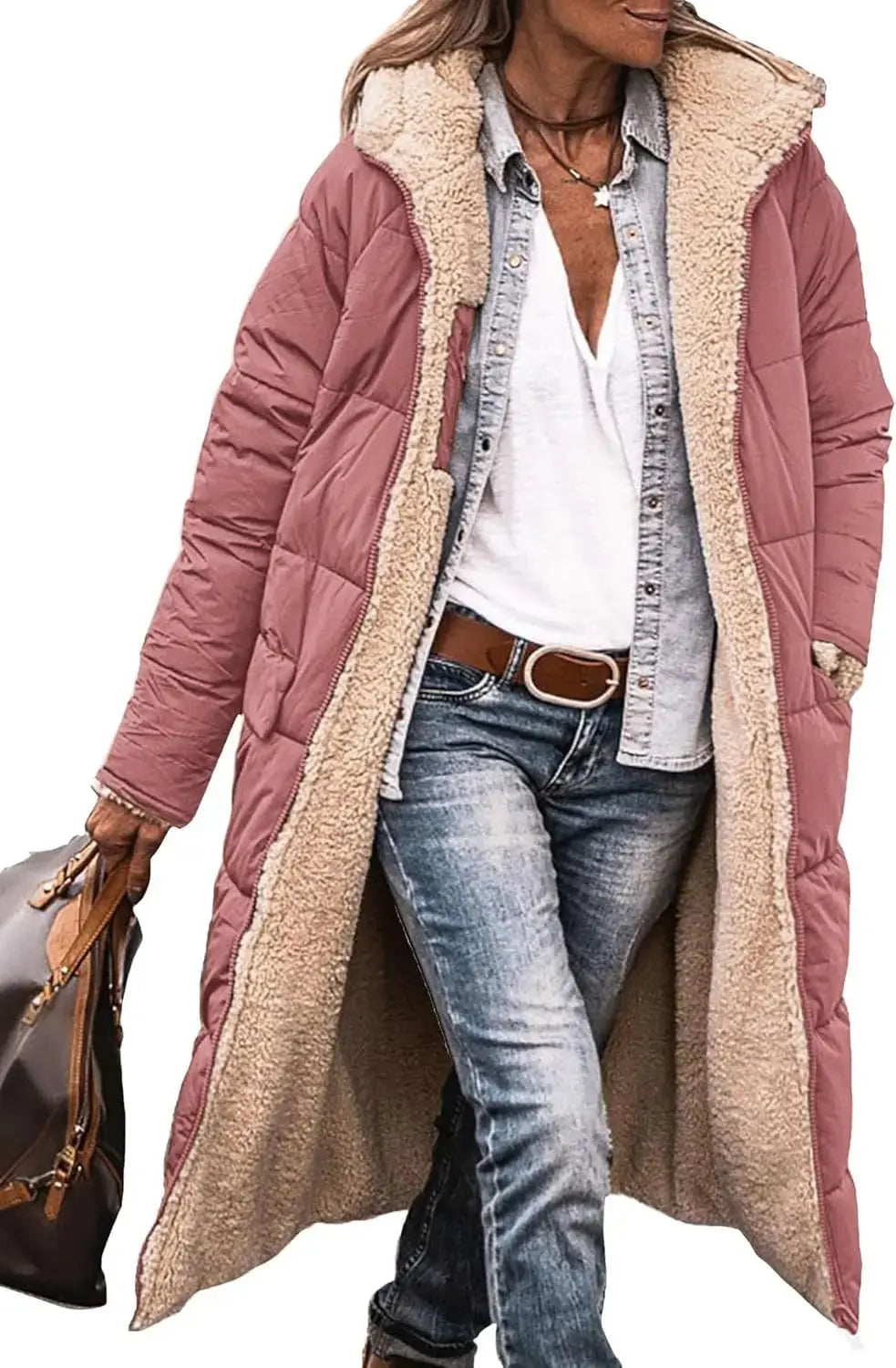 Scarlett | Long Puffer Coat with Fleece Lining and Hood