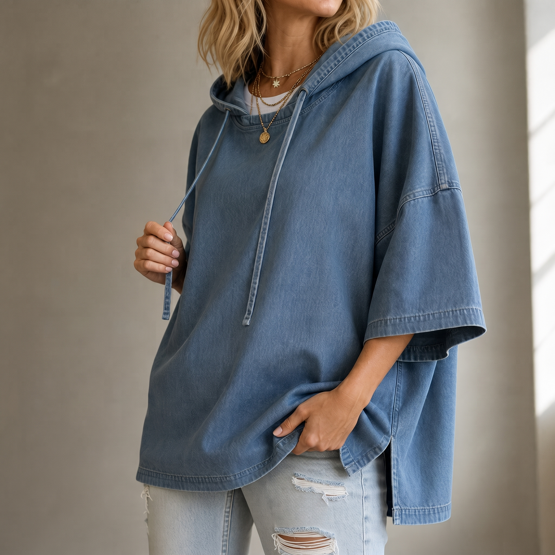 Hudson & Parker - Oversized Washed Denim Hooded Pullover