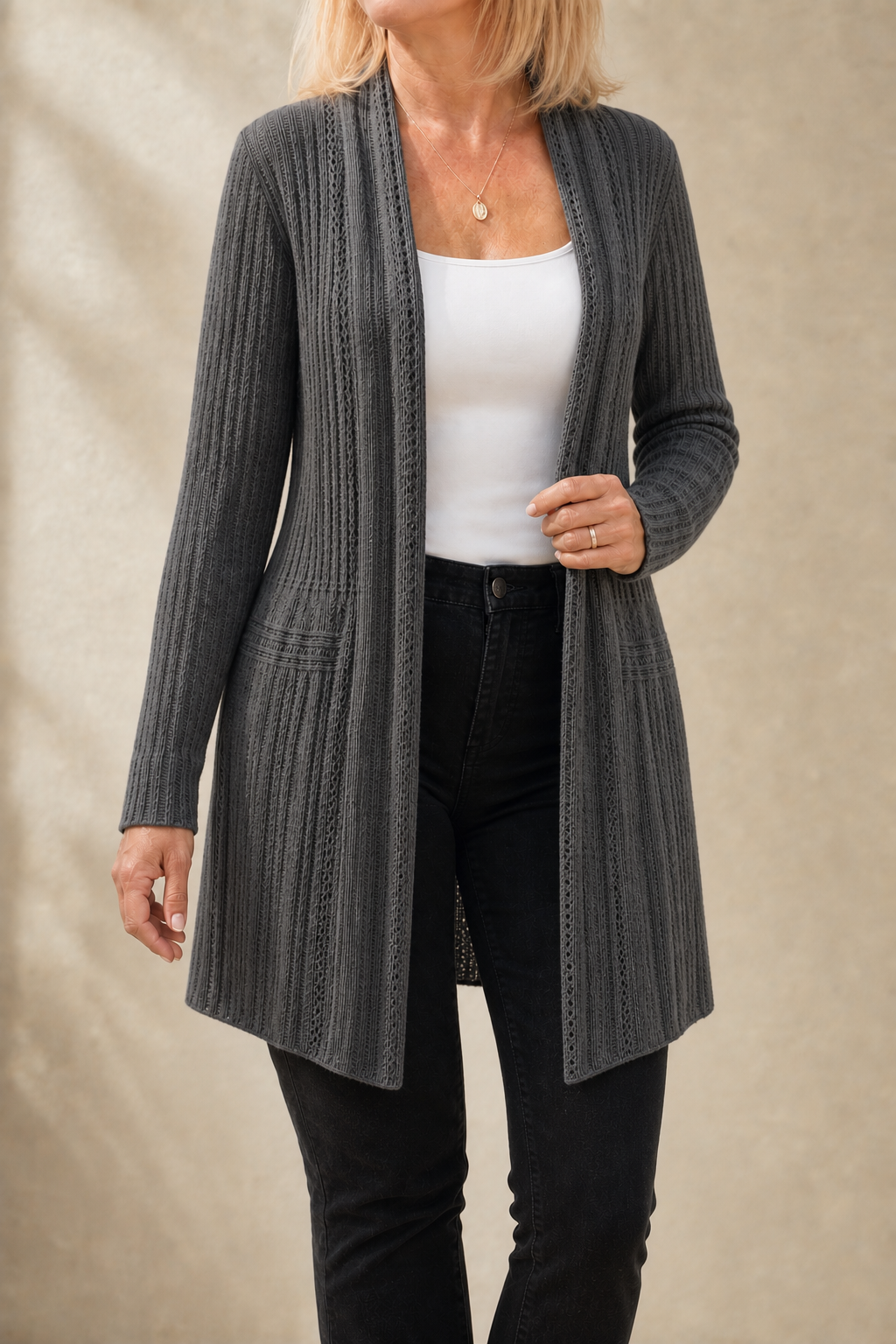 Hudson & Parker - Open-Front Waterfall Knit Cardigan