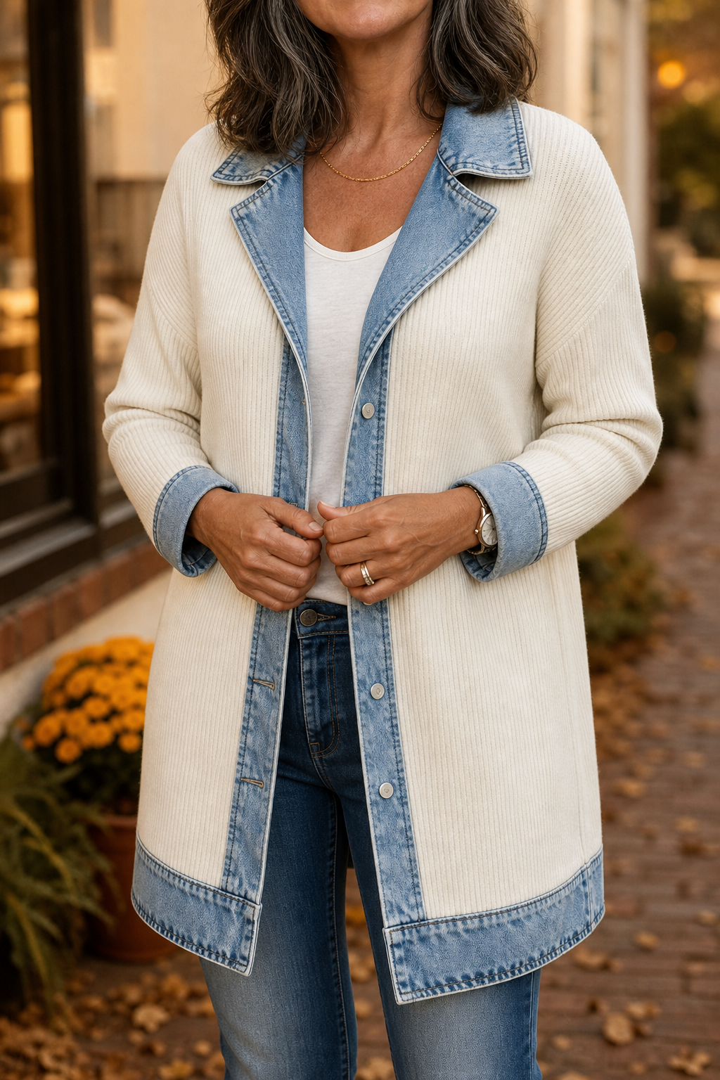 Hudson & Parker - Denim-Look Spliced Ribbed Knit Coat