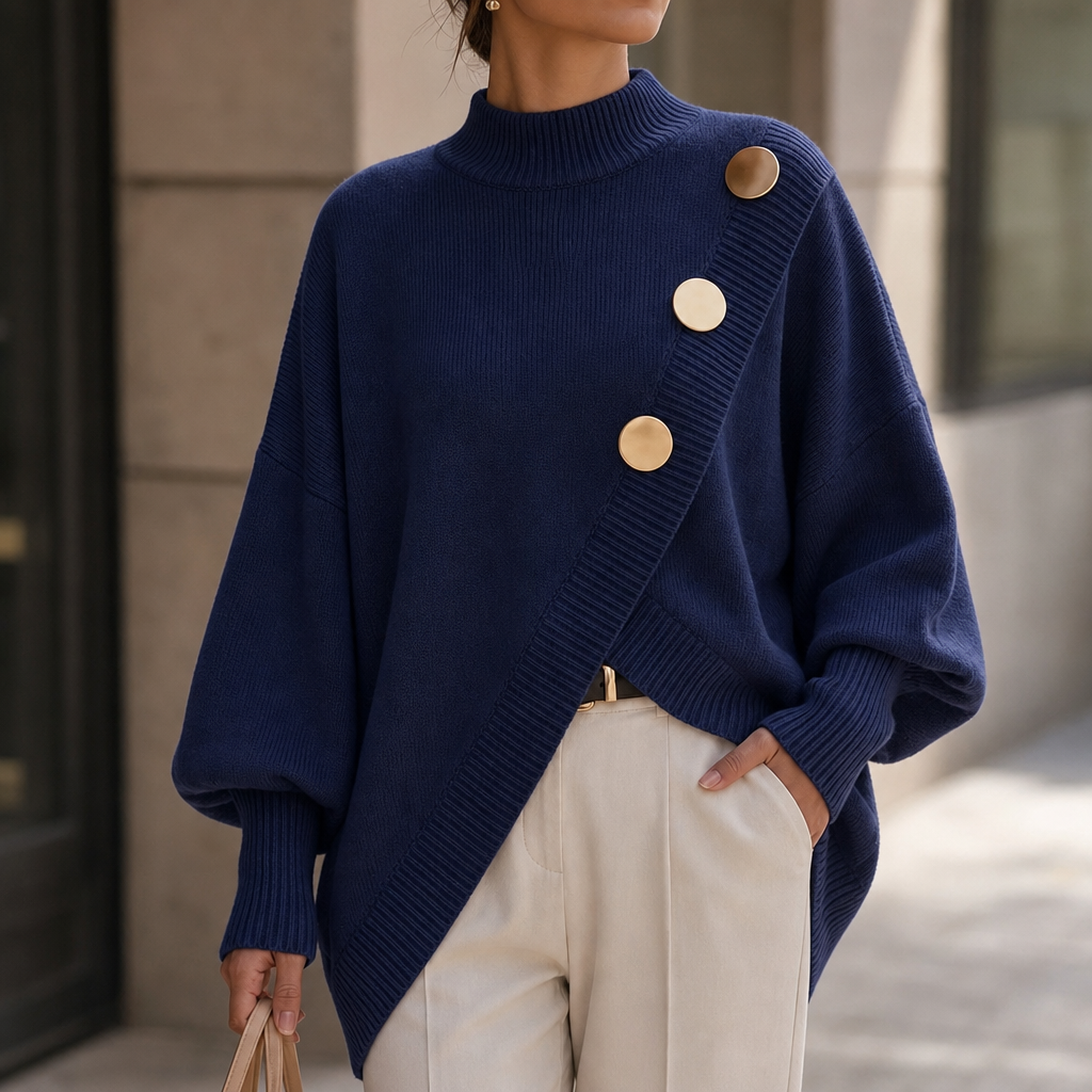 Hudson & Parker - Asymmetric Wrap-Front Lantern Sleeve Sweater