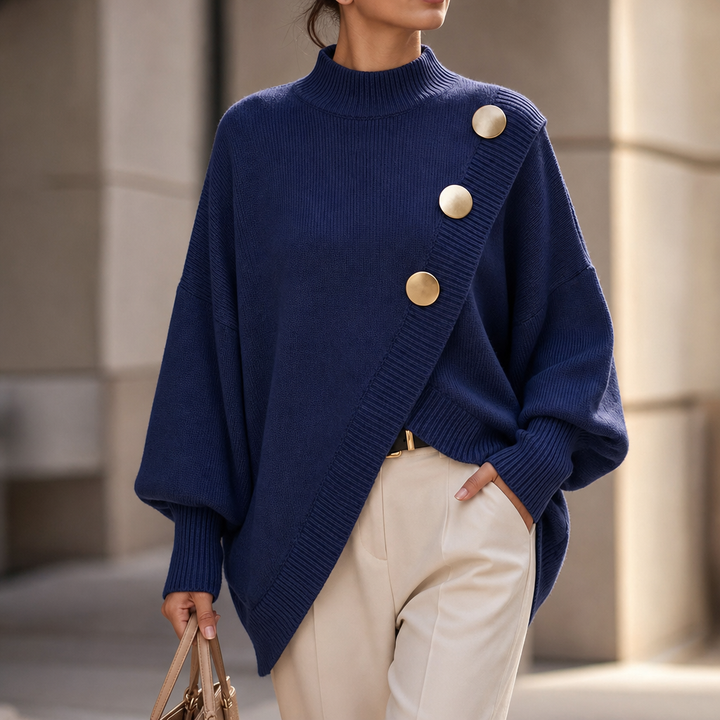 Hudson & Parker - Asymmetric Wrap-Front Lantern Sleeve Sweater