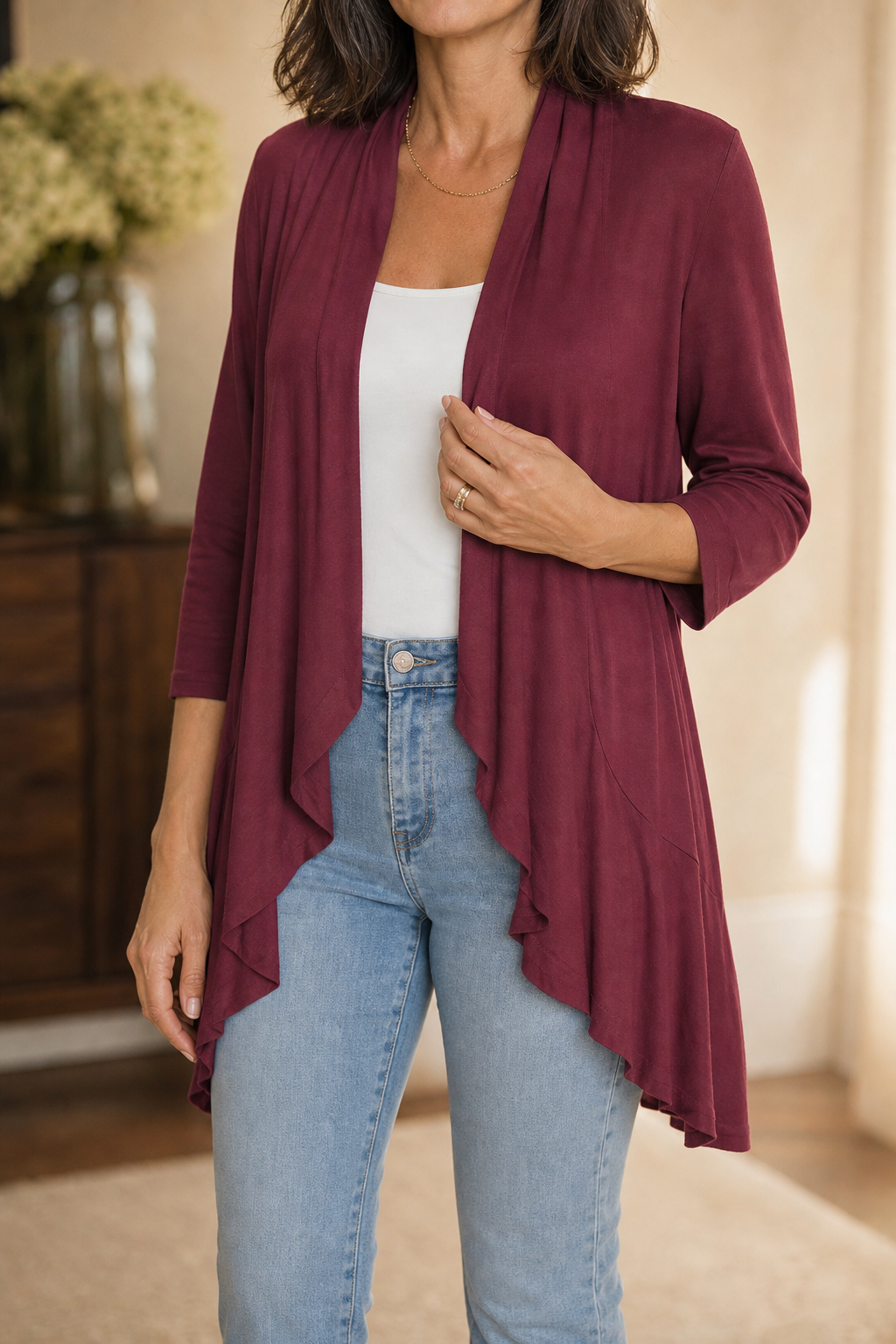 Hudson & Parker - 3/4 Sleeve Open Front Waterfall Cardigan