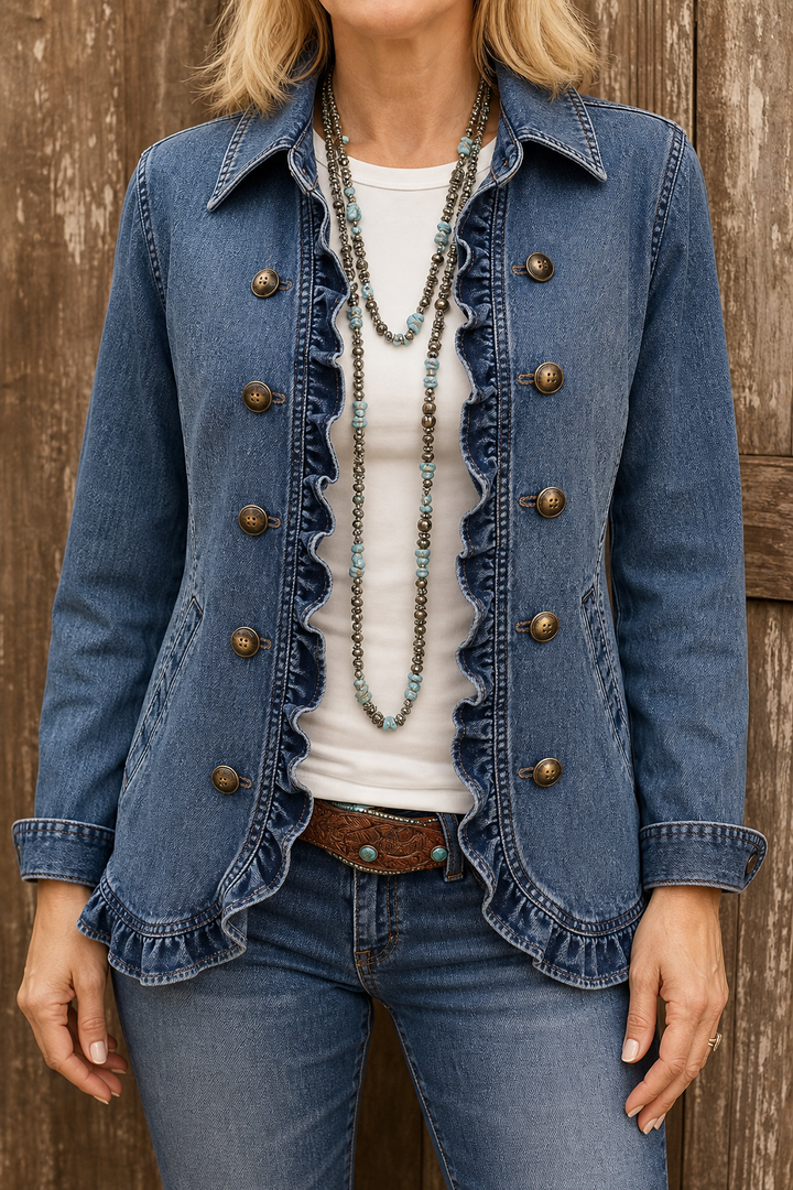 Hudson & Parker - Double Breasted Ruffle Denim Jacket