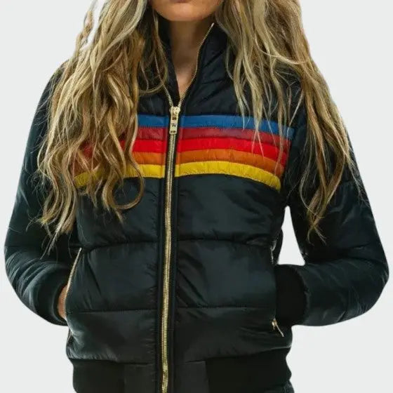 Anna | Women Stripe Zip Front Puffer Jacket
