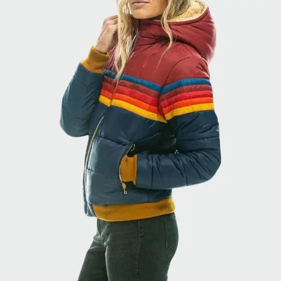 Anna | Women Stripe Zip Front Puffer Jacket