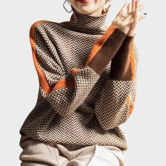 Audrey | Women Pattern Turtleneck Long Sleeve Sweater