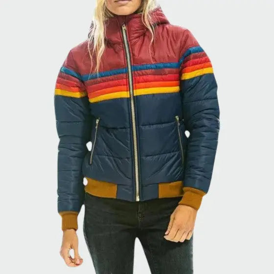 Anna | Women Stripe Zip Front Puffer Jacket