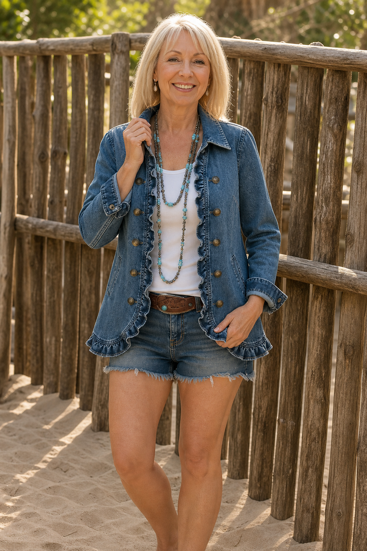 Hudson & Parker - Double Breasted Ruffle Denim Jacket