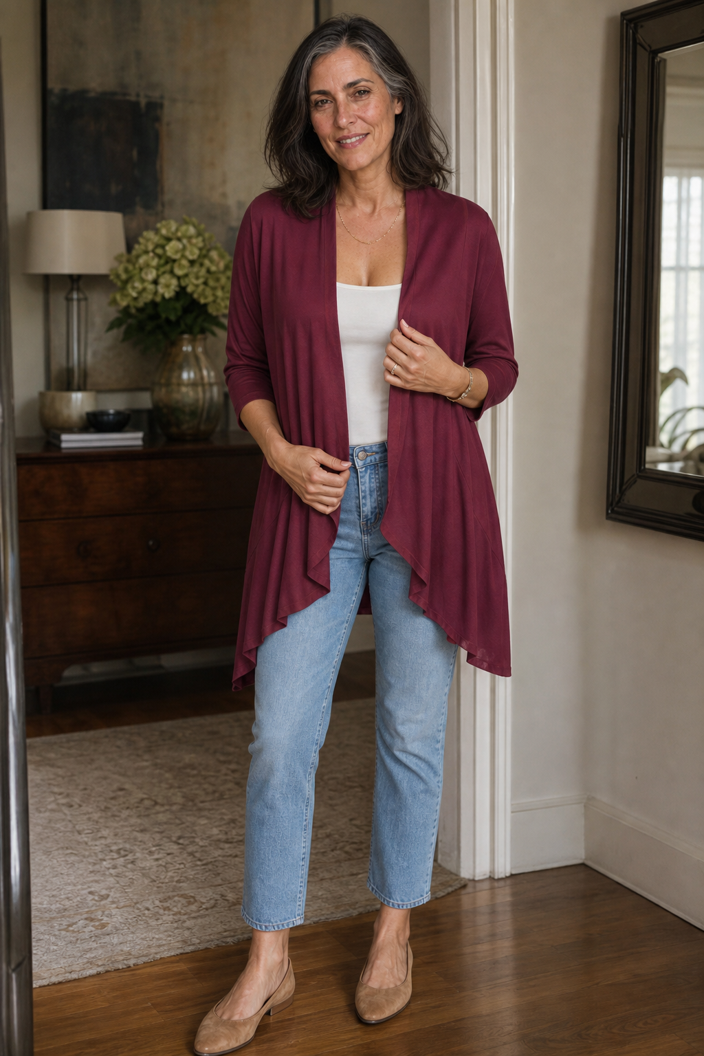 Hudson & Parker - 3/4 Sleeve Open Front Waterfall Cardigan