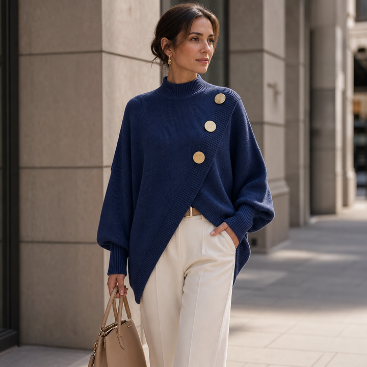 Hudson & Parker - Asymmetric Wrap-Front Lantern Sleeve Sweater