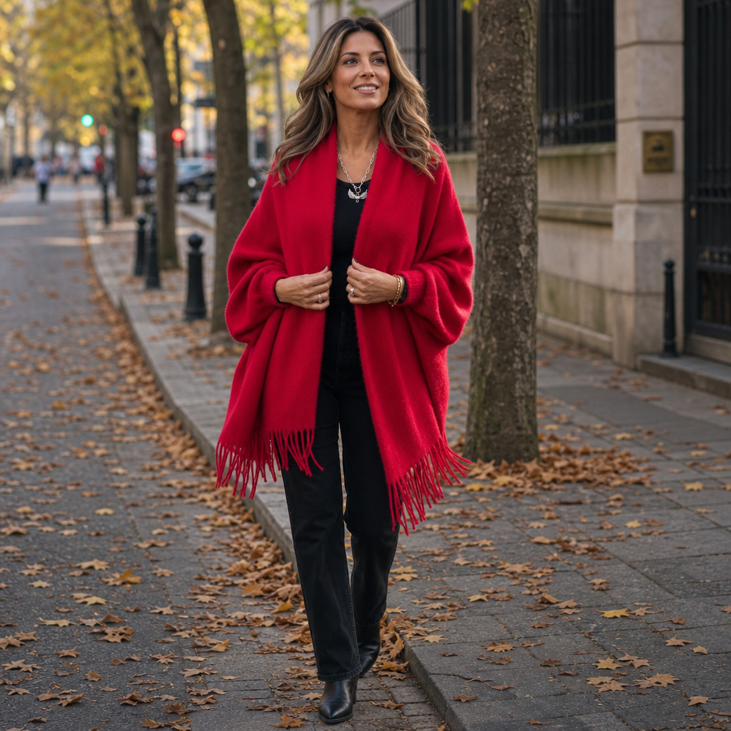 Mantelle - Draped Shawl Collar Open-Front Coat