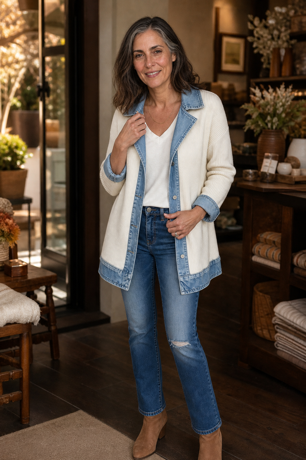 Hudson & Parker - Denim-Look Spliced Ribbed Knit Coat