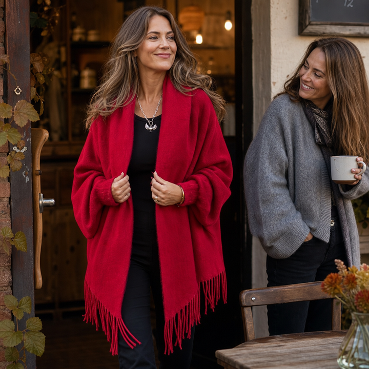 Mantelle - Draped Shawl Collar Open-Front Coat