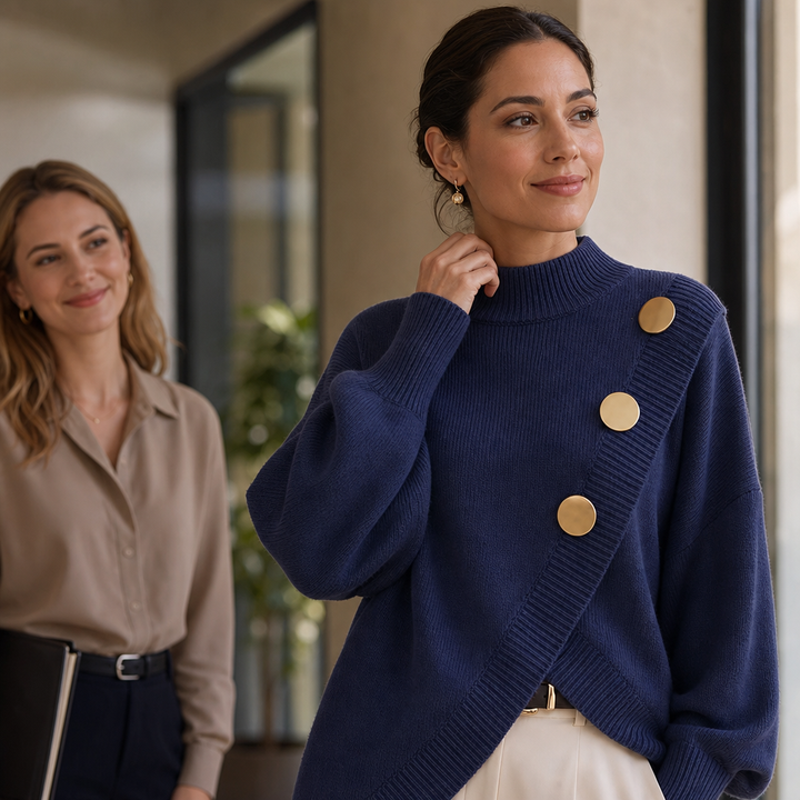 Hudson & Parker - Asymmetric Wrap-Front Lantern Sleeve Sweater