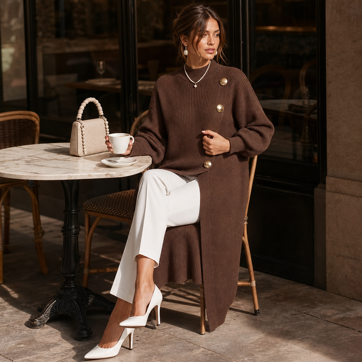 Hudson & Parker - Gold-Tone Button Asymmetric Ribbed Knit Tunic