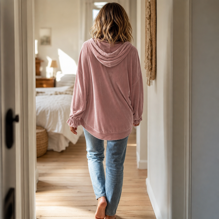 Hudson & Parker - Ruffle Cuff Velvet Relaxed Hoodie