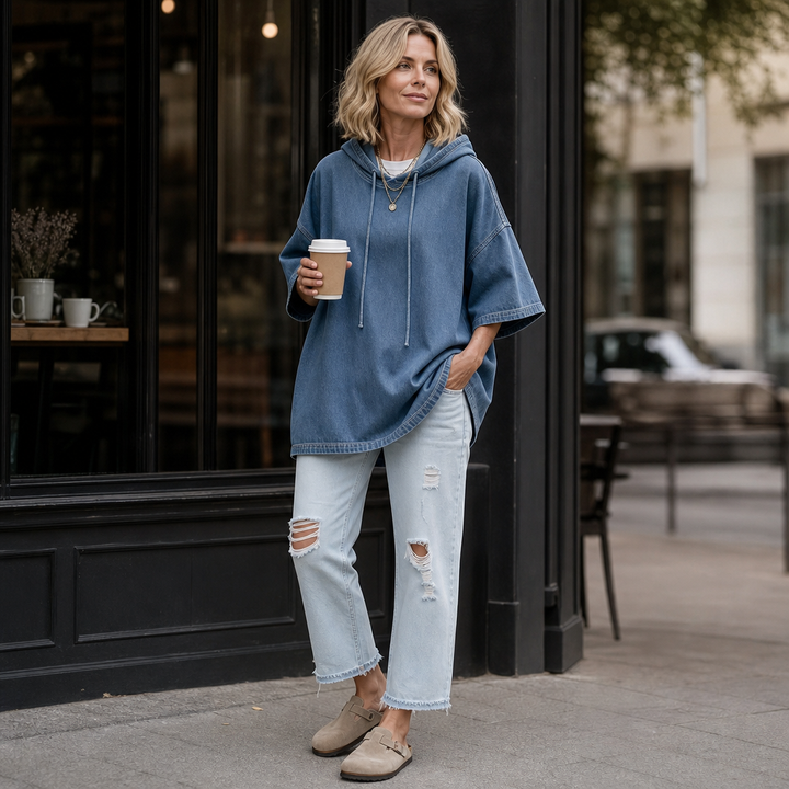 Hudson & Parker - Oversized Washed Denim Hooded Pullover