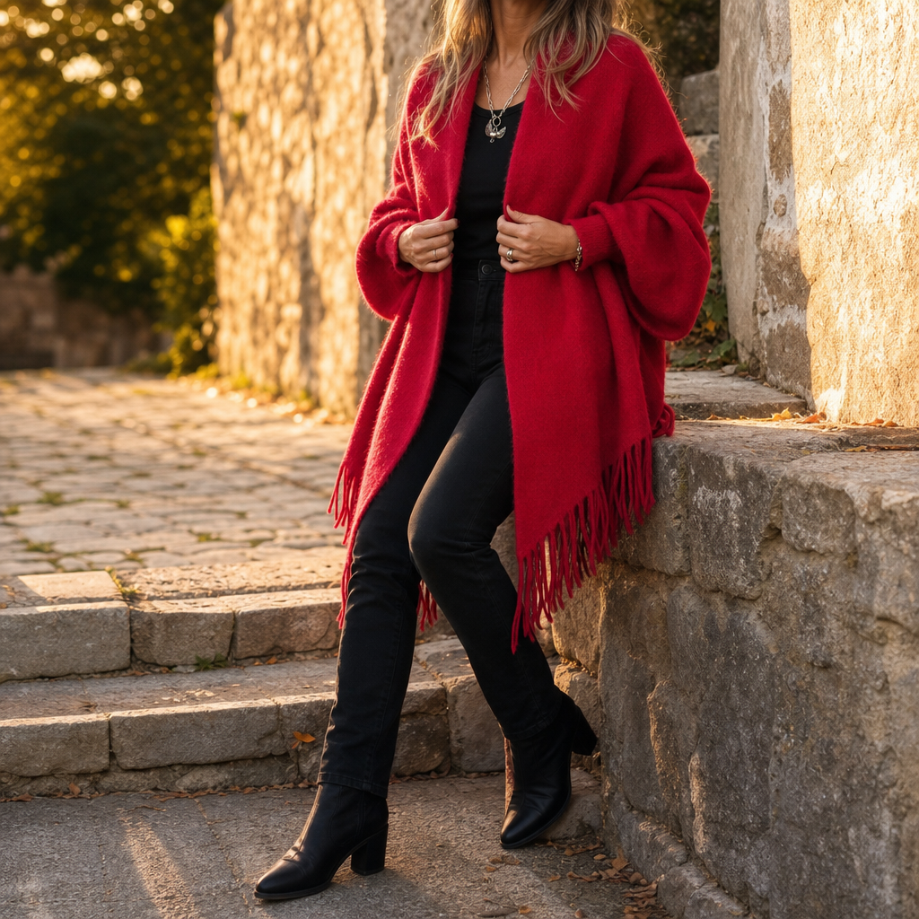Mantelle - Draped Shawl Collar Open-Front Coat