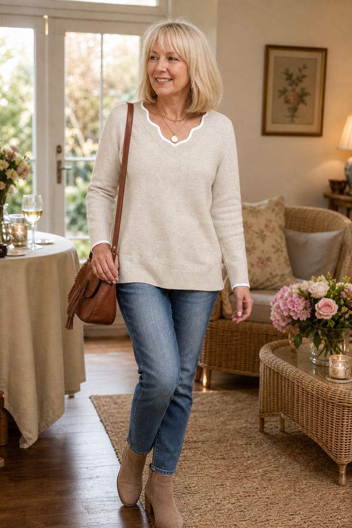 Hudson & Parker - Wavy-Trim V-Neck Knit Top
