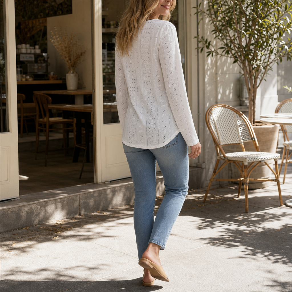 Hudson & Parker - Pointelle Knit Zip-Neck Top
