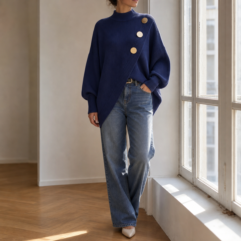 Hudson & Parker - Asymmetric Wrap-Front Lantern Sleeve Sweater