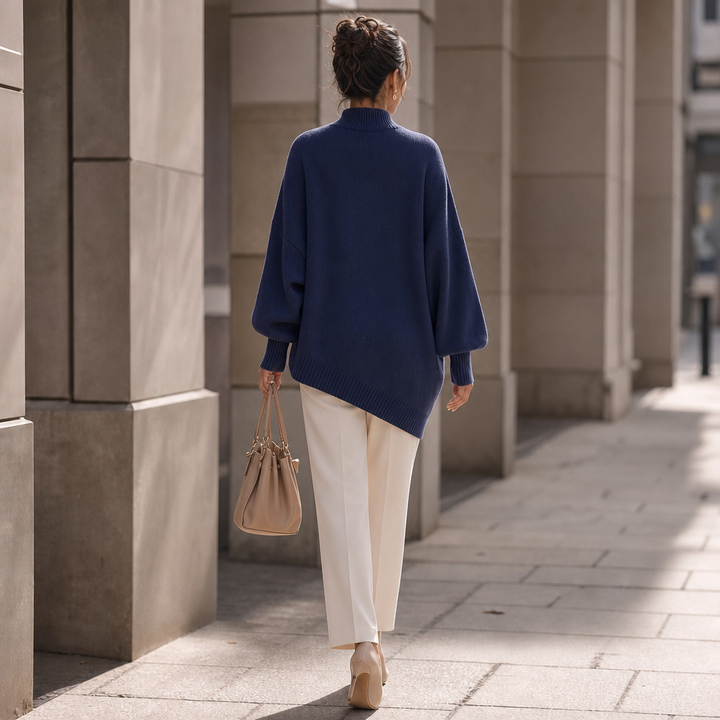 Hudson & Parker - Asymmetric Wrap-Front Lantern Sleeve Sweater