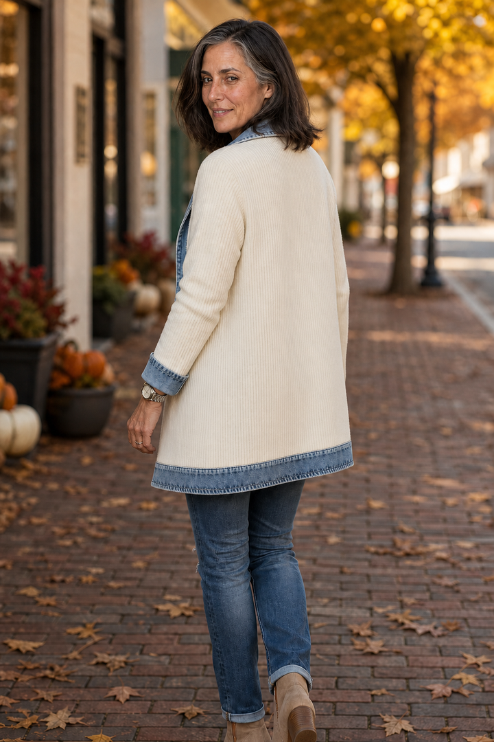 Hudson & Parker - Denim-Look Spliced Ribbed Knit Coat