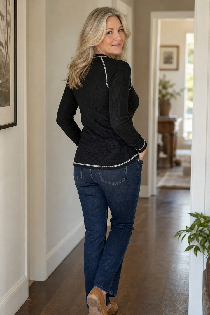 Hudson & Parker - Waffle Knit Contrast Stitch Henley Top