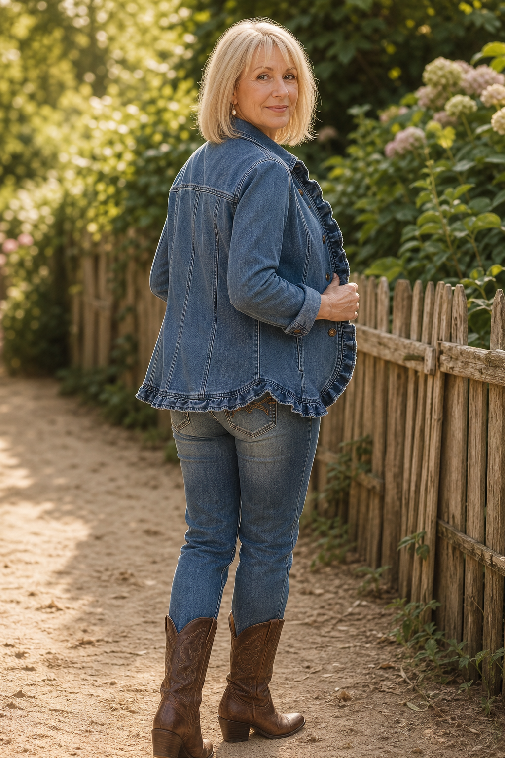 Hudson & Parker - Double Breasted Ruffle Denim Jacket