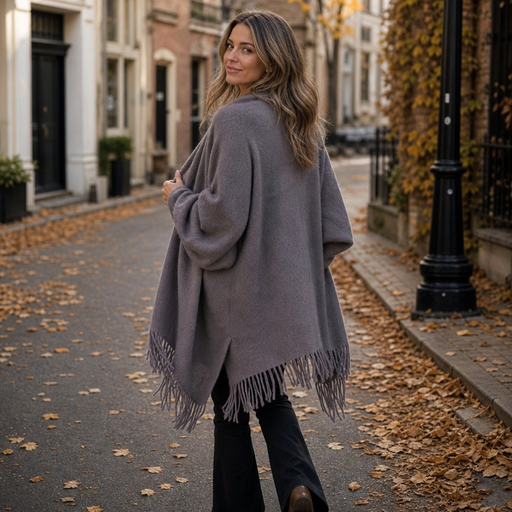 Mantelle - Draped Shawl Collar Open-Front Coat