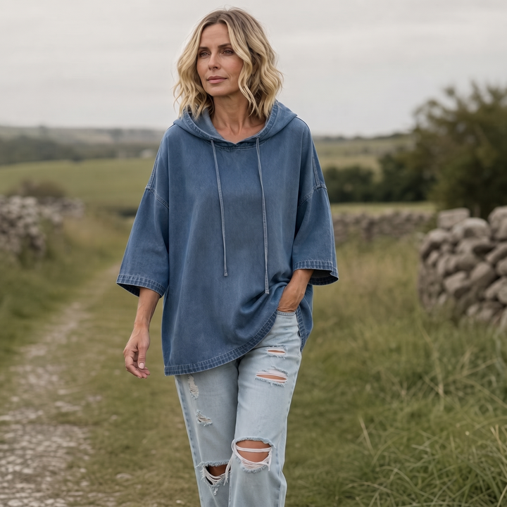Hudson & Parker - Oversized Washed Denim Hooded Pullover