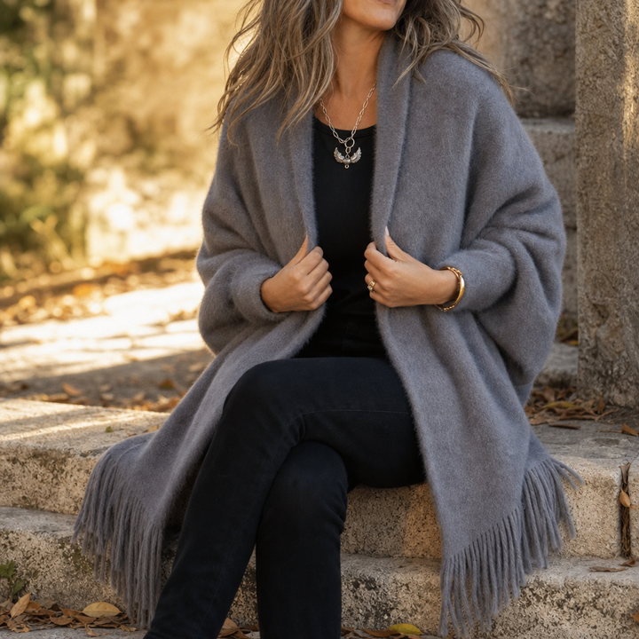 Mantelle - Draped Shawl Collar Open-Front Coat