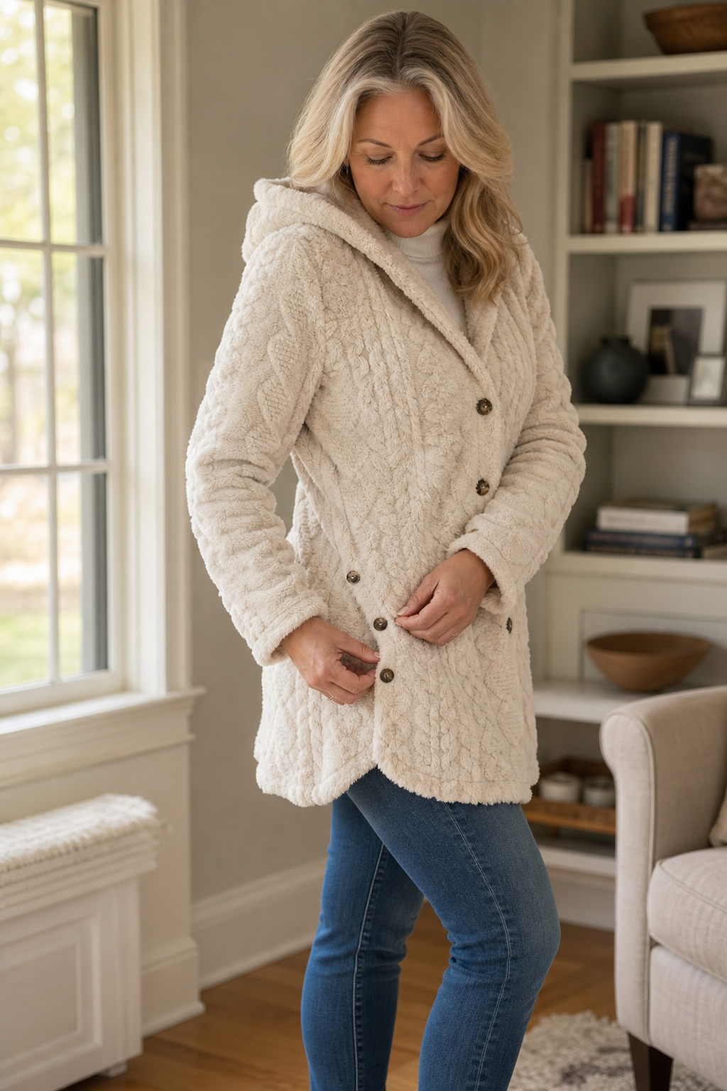 Hudson & Parker - Cable-Knit Hooded Longline Coat