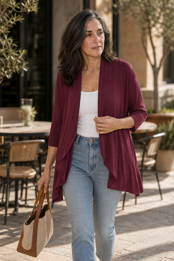 Hudson & Parker - 3/4 Sleeve Open Front Waterfall Cardigan