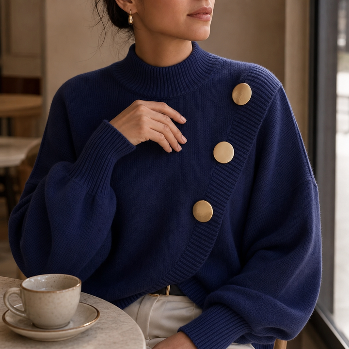 Hudson & Parker - Asymmetric Wrap-Front Lantern Sleeve Sweater