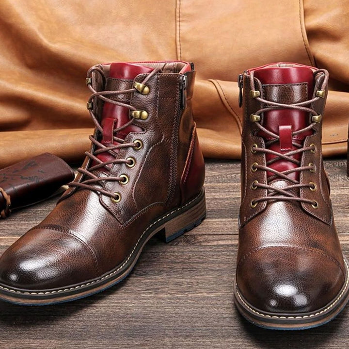 Alexander | Men's Classic Zip Lace-Up Leather-Look Ankle Boots