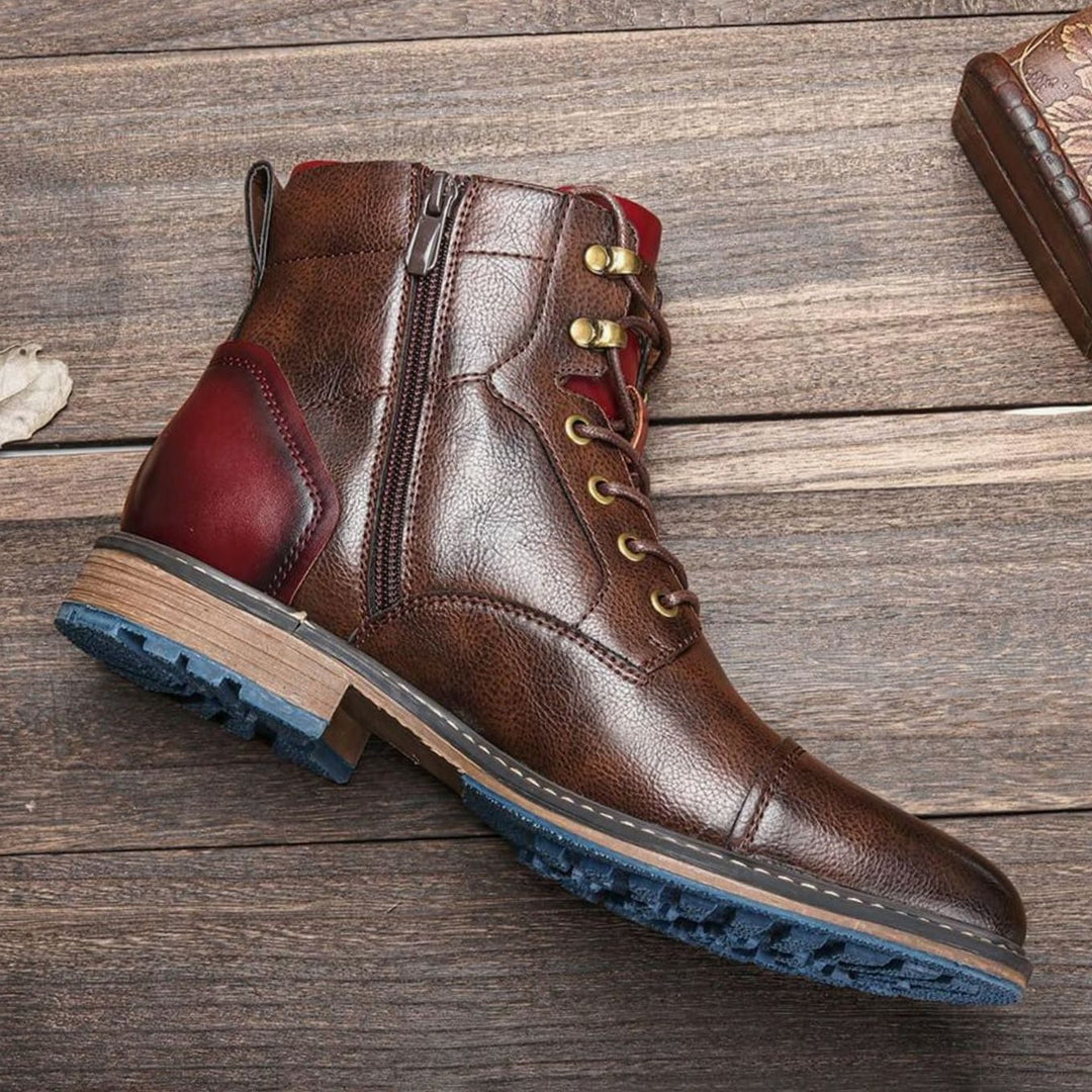 Alexander | Men's Classic Zip Lace-Up Leather-Look Ankle Boots