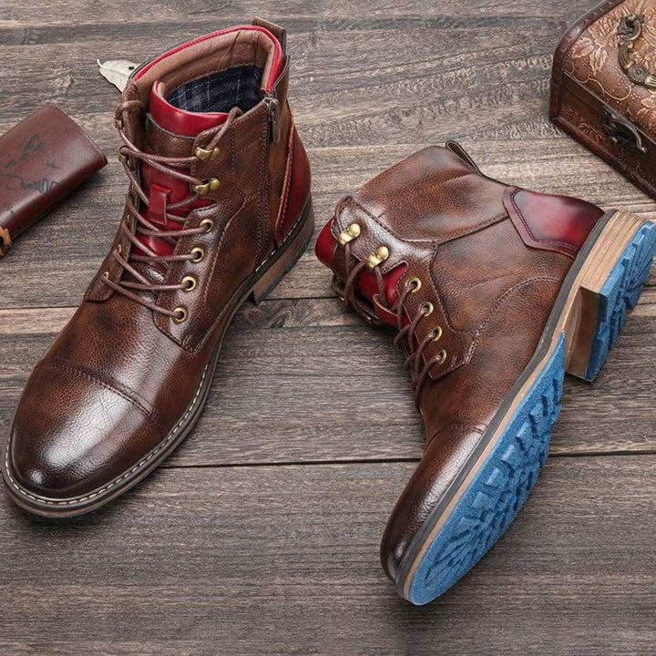 Alexander | Men's Classic Zip Lace-Up Leather-Look Ankle Boots